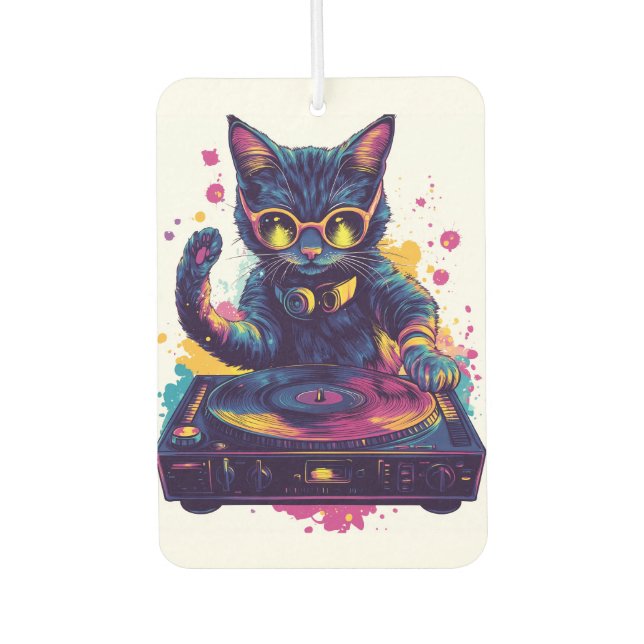 Funky DJ Katze � Retro Disco Kitty Party Autolufterfrischer (Vorderseite)