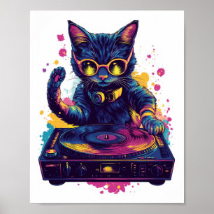 Funky DJ Katze � Retro Disco Kitty Party Poster