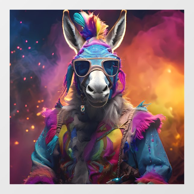 Funky Donkey Blue Glasses Fensteraufkleber (Blatt)