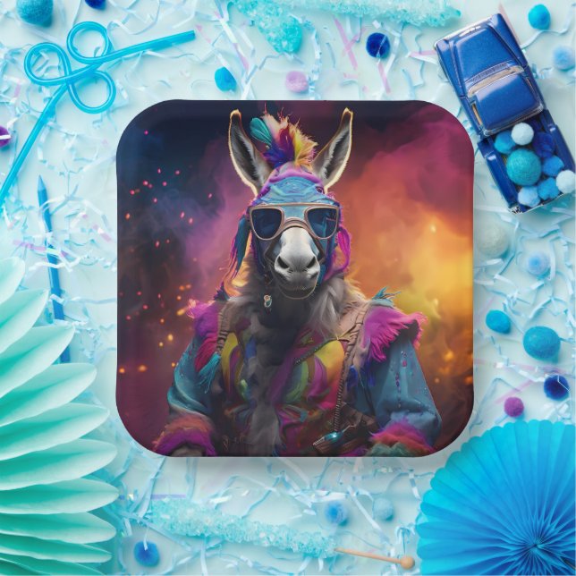 Funky Donkey Blue Glasses Pappteller (Party)