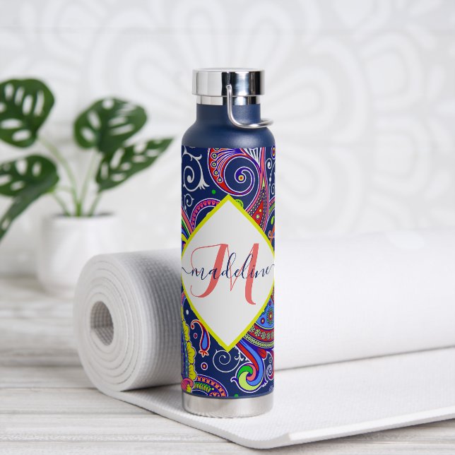 Funky farbige Paisley personalisiert Trinkflasche (Yoga)