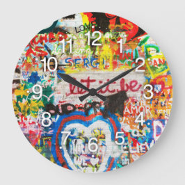 Funky-farbige Streetart-Graffiti-Liebe-Haus-Herz Große Wanduhr