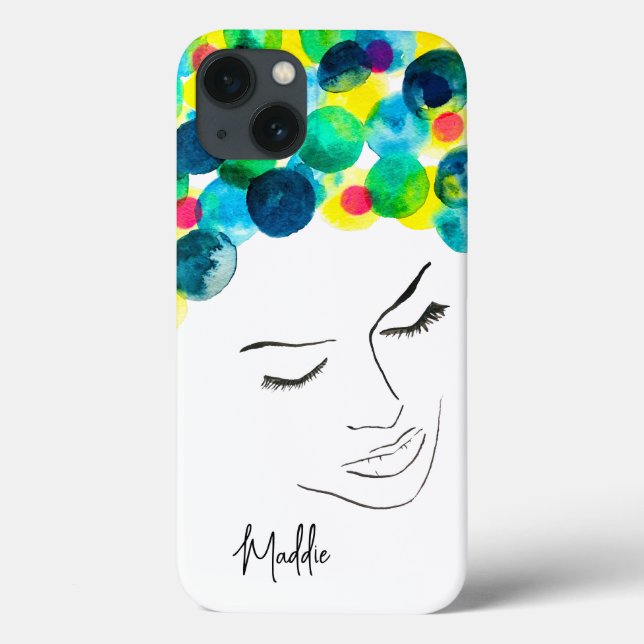 Funky farbiges Haarmädchen Aquarell Case-Mate iPhone Hülle (Rückseite)