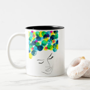 Funky farbiges Haarmädchen Aquarell Zweifarbige Tasse