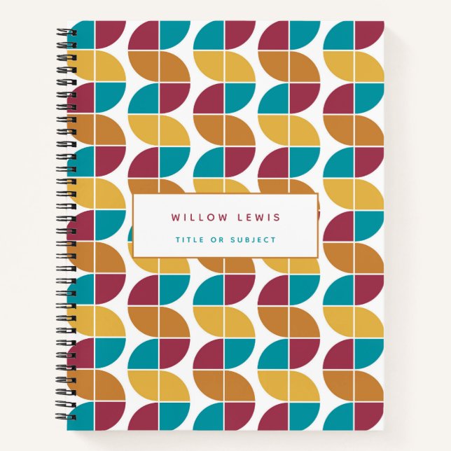 Funky farbiges Retro 70er Vintag geometrisches Mus Notizbuch (Vorderseite)