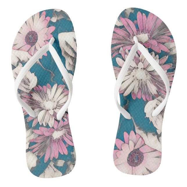 Funky fett blühend in rosa und aquamarin  flip flops (Fußbett)