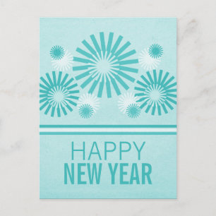 Funky Fireworks New Years Postcard, Aquamarin Feiertagspostkarte