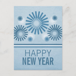 Funky Fireworks New Years Postcard, Blue Feiertagspostkarte