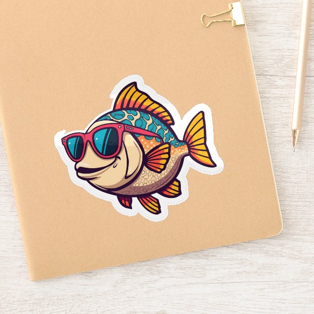 "Funky Fish mit Sonnenbrille Aufkleber (Notizbuch)