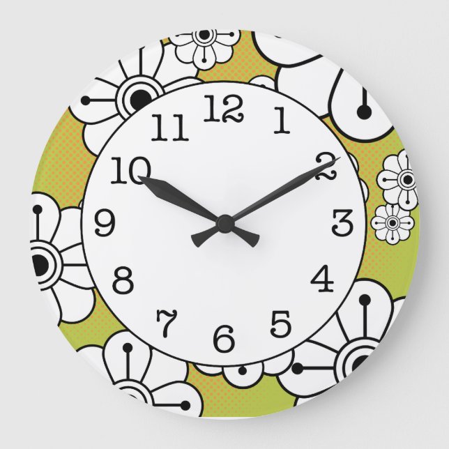 Funky floral Decorative Wall Clock Große Wanduhr (Vorderseite)