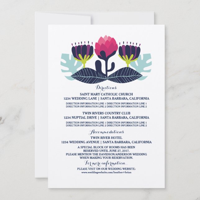 Funky Floral Information Card Einladung (Vorderseite)