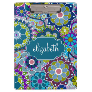 Funky Floral Muster mit Individuelle Name Klemmbrett