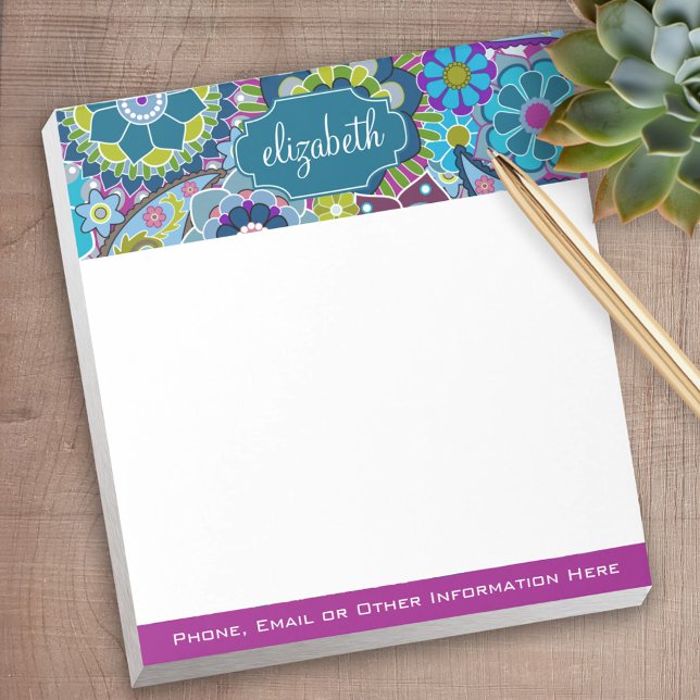 Funky Floral Muster mit Individuelle Name Notizblock (Personalized notepad - great for a gift or your home office)
