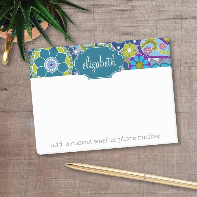 Funky Floral Muster mit Individuelle Name Post-it Klebezettel (Personalized post it notes with low quantity. Add your personal touch.)