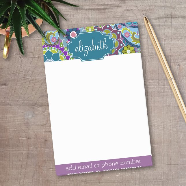 Funky Floral Muster mit Individuelle Name Post-it Klebezettel (Personalized Post-It Notes - Add your name and contact information)