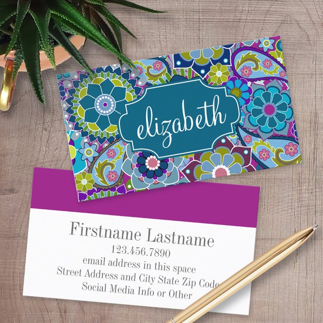 Funky Floral Muster mit Individuelle Name Visitenkarte (Custom Printed Business Cards)