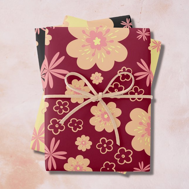 Funky Floral Retro Muster Geschenkpapier Set (Von Creator hochgeladen)