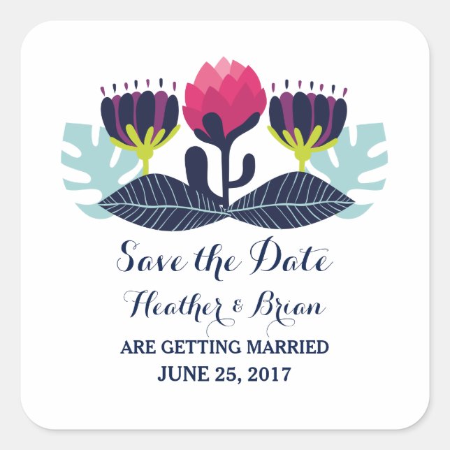 Funky Floral Save the Date Stickers (Vorderseite)