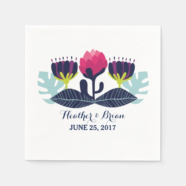 Funky Floral Wedding Paper Napkins Serviette (Vorderseite)