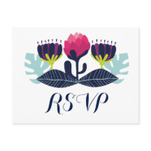 Funky Floral Wedding RSVP Postcard
