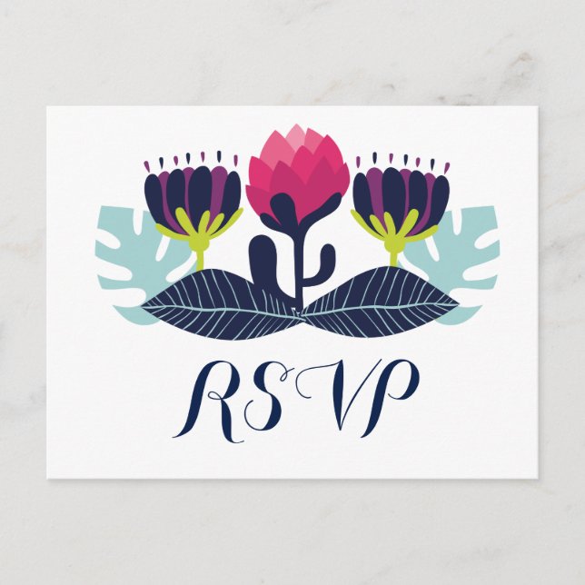 Funky Floral Wedding RSVP Postcard Einladungspostkarte (Vorderseite)