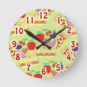 Funky Food Pattern Runde Wanduhr