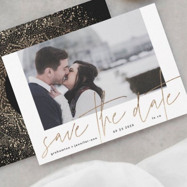 Funky Foto Frame | Gold Foil Elegante Moderne Save The Date (Von Creator hochgeladen)
