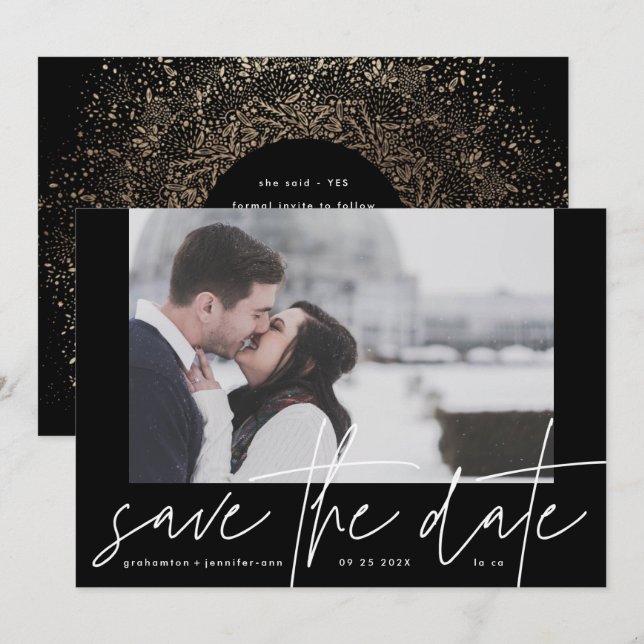 Funky Foto Frame Lässig Onyx Black Elegant Moderns Save The Date (Vorne/Hinten)