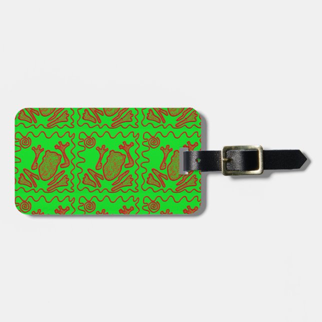 Funky Frog Lime Green Red Toad Kids Doodle Art Gepäckanhänger (Vorderseite horizontal)