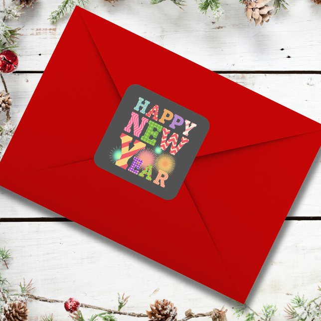 Funky frohes neues Jahr Quadratischer Aufkleber (Von Creator hochgeladen)