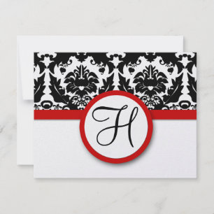 Funky & Fun Black Damask Red Trim Wedding RSVP Karte