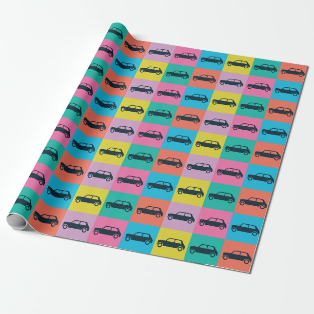 Funky Fun Checkerboard Mini Cooper Geschenkpapier (Ungerollt)