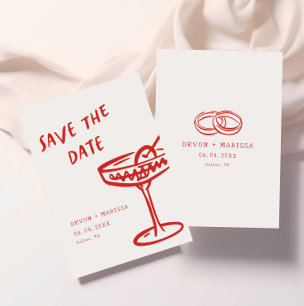 Funky + Fun Red Modern Retro Illustrierte Hochzeit Save The Date