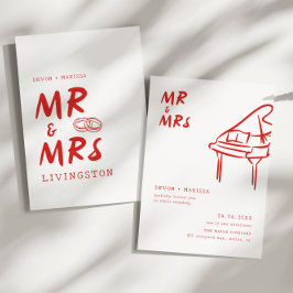 Funky Fun Retro Red Mr & Mrs Illustriert Wedding Einladung