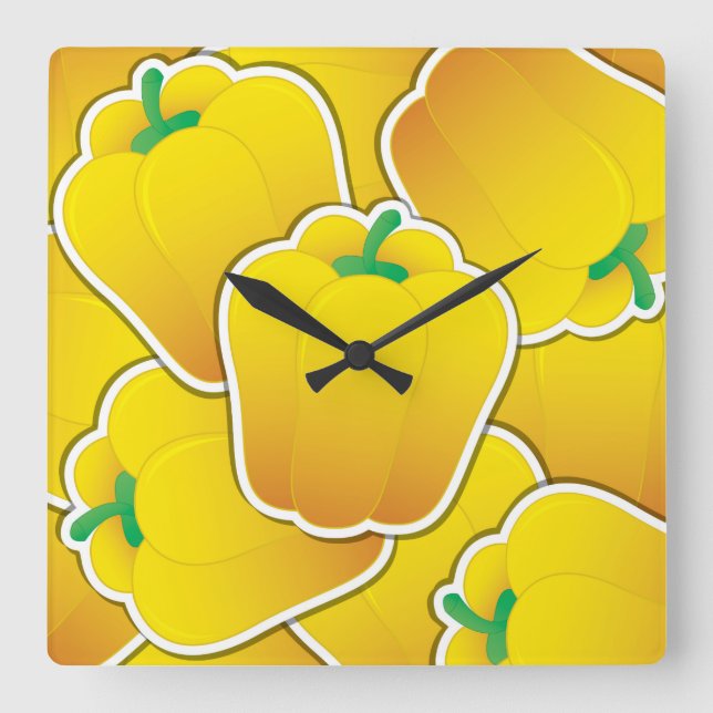 Funky Gelb Pfeffer Quadratische Wanduhr (Vorderseite)