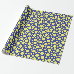 Funky gelbe Kreise auf blauem Geschenkpapier