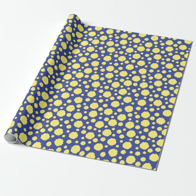 Funky gelbe Kreise auf blauem Packpapier (Ungerollt)