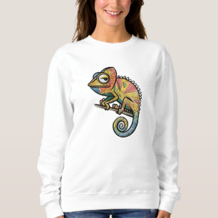 Funky Geometrischer Chamäleon – Farbige Cartoon-Re Sweatshirt