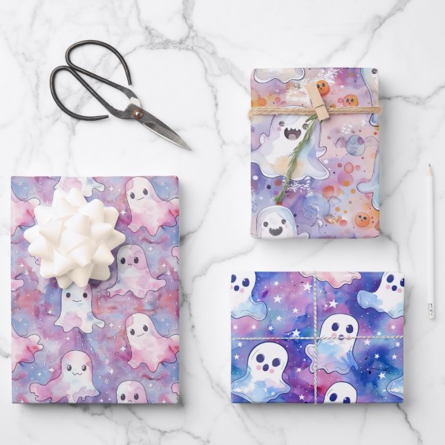 Funky Ghosts Colorful Halloween Geschenkpapier Set (Vorderseite)