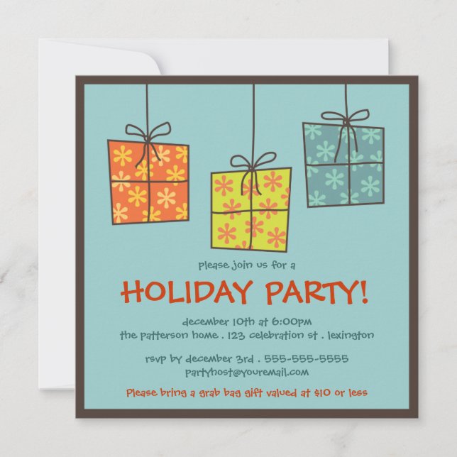 Funky Gifts Retro Holiday Grab Bag Party Einladung (Vorderseite)