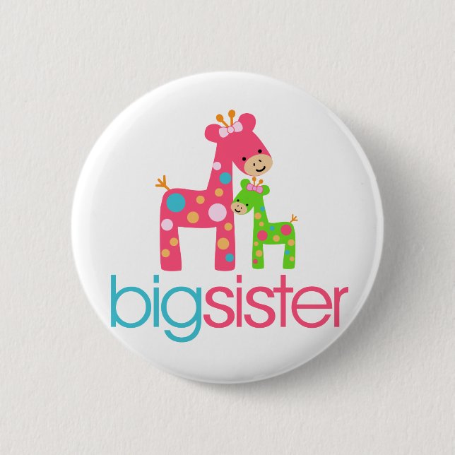 Funky Giraffe Big Sister Tshirt Button (Vorderseite)