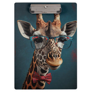 Funky Giraffe Hipster Funny Animal Portraits Klemmbrett