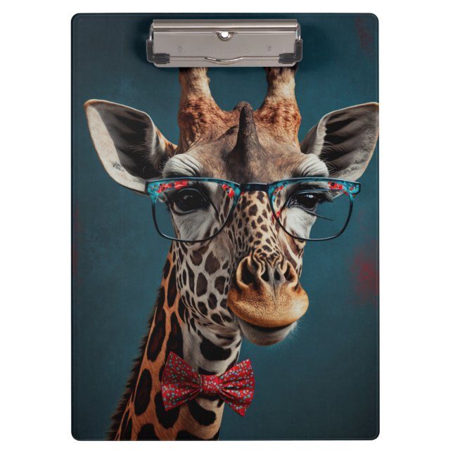 Funky Giraffe Hipster Funny Animal Portraits Klemmbrett (Vorderseite)