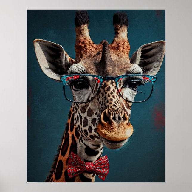 Funky Giraffe Hipster Funny Animal Portraits Poster (Vorne)