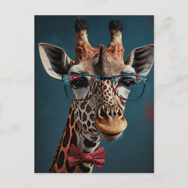 Funky Giraffe Hipster Funny Animal Portraits Postkarte (Vorderseite)