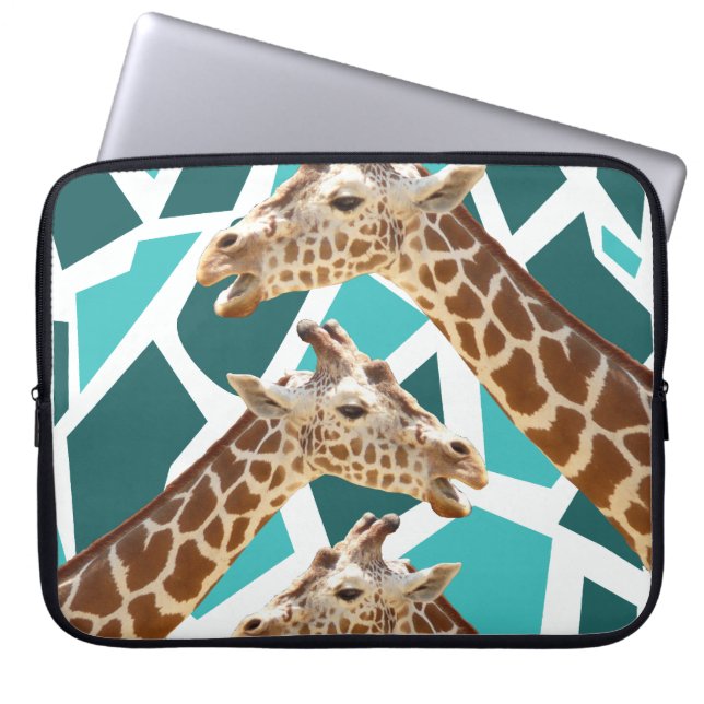 Funky Giraffe Print Aquamarin Blue Wild Animal Pat Laptopschutzhülle (Vorderseite)