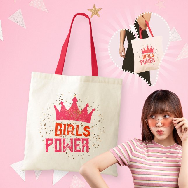 Funky Girls Power Crown Gold Stars Rosa Tragetasche (Funky Girls Power Crown Gold Stars Pink Red Tote Bag ©Susanne Sachers - Sunny Mind 🌞)