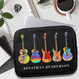 Funky Gitarrenmuster auf schwarzem Add-Name Laptopschutzhülle