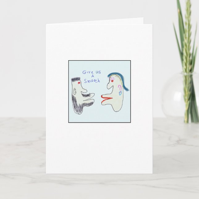 Funky Give Us a Smooch Illustrierte Küsse Karte (Vorderseite)