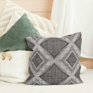 Funky Gray Imitats Linen Look Geometric Art Patter Kissen